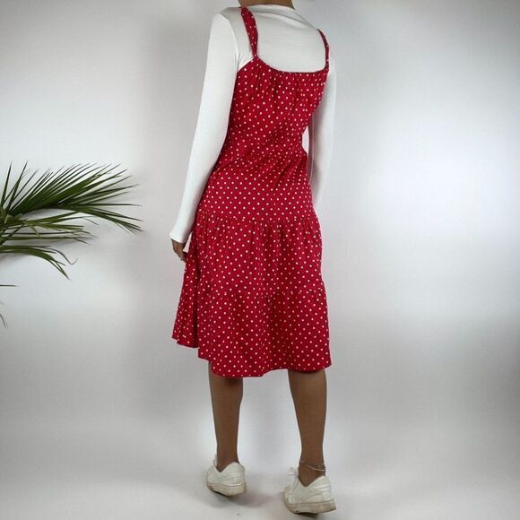Vintage Y2K Twee Pin Up Red & White Polka Dot A Line Midi Dress / Size: Large - Picture 2 of 4